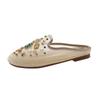 Pantuflas de pescador estilo hada con punta de malla y diamantes de imitación para mujer, primavera y verano 2024, estilo coreano, sin cordones