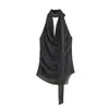 Top de Chifón con Cuello Halter de Lunares y Tirantes Irregulares Fruncidos, Sin Mangas, Al por Mayor en Stock