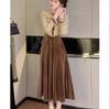 Elegante Vestido Patchwork Marrón 2026 Nuevo Estilo Retro Francés de Alta Gama para Mujer Otoño e Invierno Vestido Falso de Dos Piezas