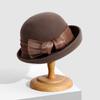 Sombrero de Fieltro de Lana Hecho a Mano Vintage Plegado con Flor de Seda Huaqiao Sombrero de Copa Elegante con Borde Rizado para Mujer