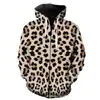 Sudadera con capucha unisex de corte holgado, con cremallera, estampado de leopardo multicolor, impresión 3D, estilo nuevo transfronterizo, directo del fabricante