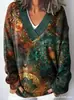 Sudadera casual de moda transfronteriza para mujer con estampado floral, cuello en V, manga larga, estilo europeo y americano