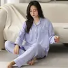 Pijama mujer nuevo primavera y otoño invierno manga larga jacquard algodón cárdigan simple solapa lindo traje ropa de casa venta al por mayor