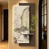 Nova pintura decorativa de entrada estilo chinês, luminária de parede tridimensional, plantas verdes hidropônicas, pintura de paisagem, pintura de parede para porta de entrada, sala de estar, corredor e hall