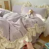Juego de cama de cuatro piezas de terciopelo de leche con relieve tridimensional estilo francés mate completo, engrosado para invierno, funda de edredón de terciopelo de coral, sábana bajera y ropa de cama