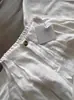 Vibras Elegantes y Relajadas, Lino Blanco Protector Solar, Caída Relajada, Pantalones de Pierna Ancha de Tiro Alto hasta el Suelo