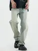 Jeans Masculino Amarelado Desgastado Básico Solto de Perna Reta Estilo Hip-Hop Americano Retrô Vibe High Street