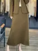 Falda Elegante de Punto Otoño e Invierno, Falda Plisada de Punto de Longitud Media, Falda de Lana de Línea A de Cintura Alta tipo Paraguas, Falda de Lana Pura