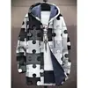 Chaqueta de Invierno Transfronteriza para Hombre con Forro de Felpa Estampado, Engrosada, Cortavientos, Manga Larga, Cremallera, Moda, con Capucha, Corte Holgado