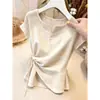 Camisa de Manga Corta Patchwork Hueca de Moda Personalizada para Mujer, Nuevo Estilo Verano 2026, Elegante, Versátil, Adelgazante, Asimétrica