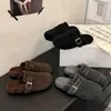 Sandalias de lana tipo slip-on con suela gruesa para mujer, nueva colección otoño/invierno 2026, estilo slip-on, adecuadas para usar al aire libre, suela gruesa, gris, fieltro, estilo Birkenstock