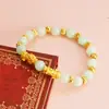 Pulsera de Doble Pixiu Dorado Arenado con Ágata y Calcedonia Imitación para Mujer al por Mayor, Pulsera de Piedra de la Fortuna Estilo Nuevo con Imitación de Jade y Granate