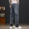 Jeans Masculino de Luxo Leve de Alta Qualidade, Estilo Outono e Inverno, Calças Masculinas Soltas de Perna Reta, Forradas com Lã, Espessas, Calças Casuais Masculinas Elásticas