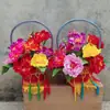 Danza Yangko, accesorios de danza de portar canastas de flores, llevar las canastas de flores a la casa de los padres, vara de carga roja, actuación folclórica, actuación festiva