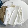 Camisa de manga comprida de veludo com linha brilhante espinha de peixe para salada, gola redonda europeia, macia e glutinosa, base feminina suave de aveia, top interno elástico