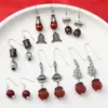 Pendientes de Plata de Ley S925 Flor de Capullo Jaspe Cinabrio Ágata Estilo Étnico Carácter Fu Antiguo Vintage Pendientes Pendientes