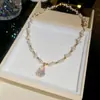 Sinfonía de la Princesa Pez~Colgante de Calabaza de Madreperla y Circonita Collar de Perlas Cadena para Clavícula de Lujo Ligero Nicho Collar Estilo Vacaciones para Mujeres