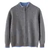 Jaqueta de cashmere com blocos de cor de sete pontos para outono e inverno, gola alta infantil, macia e aconchegante, unissex, com zíper, de cor contrastante, cardigã espesso