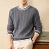 Venta Caliente Transfronteriza Moda Trendy Casual Suéter de Punto Cuello Redondo Trabajable para Bordado Suéteres para Hombre Negro