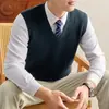 Chaleco de Punto Grueso con Cuello en V para Hombre Jacquard Texturizado Sin Mangas Ropa de Punto Comercio Exterior Retro Talla Grande Chaleco Casual