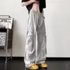 Pantalones Cargo Paracaidistas Secado Rápido Gris Oscuro para Hombre, Verano Delgados Estilo Americano Plegados de Pierna Recta Impermeables para Senderismo