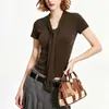 Blusa feminina curta de malha casual e confortável, elástica, modeladora, macia e aconchegante, camiseta feminina, roupas femininas Shenzhen Nanyou para o verão