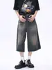 Calça Capri Masculina de Alta Qualidade Transfronteiriça Verão 2024 Moda Shorts Jeans Estilo Americano Street Style Calças Wide-leg
