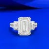 Mu Jing Joyería En Vivo Nuevo Anillo de Plata S925 Diamante de Alto Carbono 8*12 Rectangular Diamante Blanco Moda Versátil Estilo Europeo y Americano