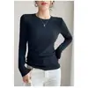 Top Camada Base Branco Canelado 100% Algodão para Mulheres 2026 Novo Gola Redonda Manga Longa Camiseta Slim Fit Top Camada Interna Estilo Primavera/Outono Chique