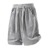 Shorts Listrados de Tricô Estilo Retrô Americano para Homens, Calça Curta Casual Solta de Cinco Pontos para o Verão, Shorts de Comprimento Médio Estilo Esportivo Tendência