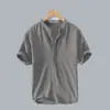 Camisa de Verano 2026 Nueva de Algodón y Lino con Cuello Mao y Manga Corta para Hombre, Transpirable, Holgada, Versátil, Top Casual para Hombre