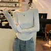 Transfronteiriça uma geração de algodão primavera e outono interior cintura fina plissada temperamento slim manga longa camiseta top feminino