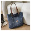 2026 Nova Bolsa Tote Jeans Versão Coreana Versátil Bolsa Transversal Grande Capacidade Casual para o Dia a Dia Tendência Versátil Bolsa Feminina