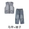 Roupas Modernas Infantis para Street Dance Jeans Hip-Hop Conjunto de Colete Retrô para Meninos e Crianças Roupas de Performance Hiphop Meninas