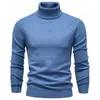 Suéter Gola Alta Liso Masculino Outono/Inverno 2025 Tricô Masculino Camisa Base Verde Militar