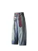 Jeans Vintage Lavados Retro Americanos con Marca de Corbata Estampados, Diseño Elegante y Versátil para Hombres y Mujeres, Pantalones de Pierna Ancha Atractivos
