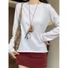 Camiseta Gris de Cuello Redondo y Manga Larga Estilo Coreano para Mujer Otoño 2026 Nueva Estilo Perezoso Adelgazante Favorecedora Dobladillo Enrollado Top Básico