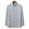 Conjunto de Traje Tang de Manga Larga para Hombres de Mediana Edad y Mayores, Camisa Estilo Chino Hanfu para Papá y Abuelo, Adecuado para Primavera y Otoño