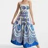 Moda Femenina Transfronteriza Europea y Americana Nueva Otoño 2026: Elegante Vestido Largo Estampado tipo Camisón Estilo Resort
