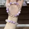 Pulseira de Cristal Natural Água-Marinha Lepidolita Roxa Estilo de Design Verão Presente para Meninas Pulseira Trazadora de Sorte Versátil Xiaohongshu