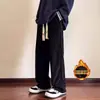 Calça de moletom transfronteiriça, tendência outono/inverno 2026, corte solto, perna reta, forrada com fleece e espessa, para jovens e estudantes, adequada para esportes e uso casual