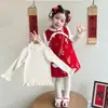 Traje Festivo de Ano Novo para Meninas com Forro de Algodão e Fleece, Novo Hanfu Chinês Estilo 2025 Vestido Cheongsam Pequena Menina