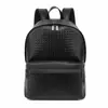 [Autêntico] Mochila de Couro Genuíno com Textura Trançada Fashion Casual para Viagem Mochila de Couro