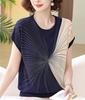 Camiseta de Verano de Manga Corta, Elegante y con Estilo Tejido de Punto para Mujer, Top de Moda de Verano Fino con Costuras en Color Contrastante, Camiseta Holgada