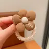Scrunchie de Flor com Enchimento de Algodão Xadrez Marrom Laço de Cabelo Infantil Estilo Coreano Tecido Scrunchie para Meninas Corda de Cabelo Acessório de Cabelo