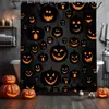 Cortina de Chuveiro de Abóbora de Halloween Cortina de Chuveiro de Abóbora Maligna Cortina de Chuveiro Preta de Outono Decoração de Banheiro Tecido Lavável Durável