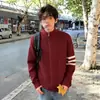 Suéter rojo de tres rayas para hombre para el año zodiacal, cárdigan de punto casual retro de invierno