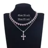 Collar de Cruz de Diamantes Completo Transfronterizo Europeo y Americano para Mujer, Colgante de Diamantes Coloridos Hip-Hop, Cadena para Clavícula, Moderna y Tendencia Cadena Cubana para Hombre