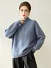 Otoño e invierno tejido de cachemira camiseta base para mujer manga larga suéter holgado cremallera cuello medio abierto cálido moda versátil amigable con la piel