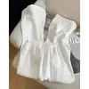 Calça Casual de Linho com Renda e Babados Relaxados de Verão para Mulheres com Corpo em Pera, Versátil Elástica de Cintura Alta Wide-Leg Cropped